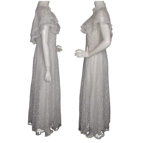 Vintage WEDDING Dress, 8, White Lace, Drape Shoulders, High Collar, Sleeveless - Picture 11 of 13